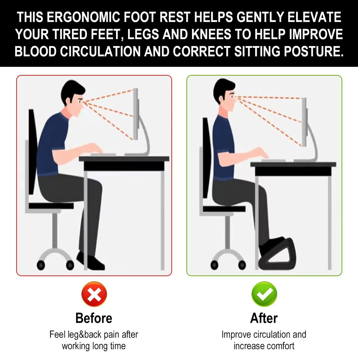 Poggiapiedi da Scrivania Ergonomico con Funzione Massaggio - Sgabello Poggia Piedi Confortevole, Ideale per Ufficio e Casa, Favorisce la Circolazione