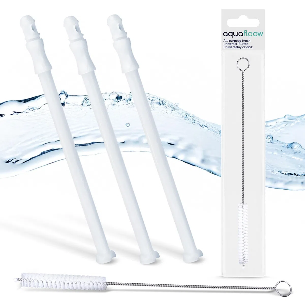 Aquafloow 3x Tubo di Aspirazione del Latte Trasparente 15,7 cm per 5313232961 DeLonghi per Macchina da Caffè + Spazzola di Pulizia per la Pulizia di Macchine da Caffè, Cannucce, Bottiglie, Tazze