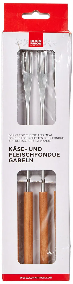Kuhn Rikon 32099 - Forchette per fonduta di Formaggio/Carne, in Legno di ciliegio, 4 Pezzi