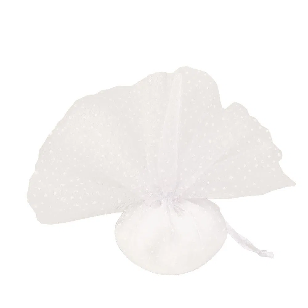 Generico 25 veli portaconfetti Velo Porta Confetti con Tirante per creazione Veloce ciuffetti bomboniere Sacchetti bomboniera Vari Colori 25 Pezzi (Bianco con Pois)
