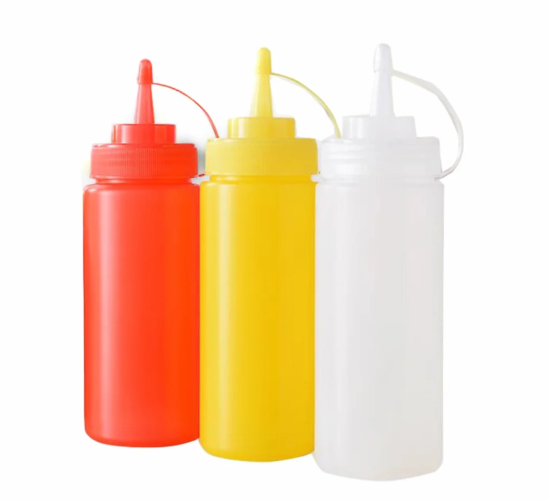 Dispenser per condimenti, per senape, ketchup, olio, panna e miele, in plastica, confezione da 3 pezzi