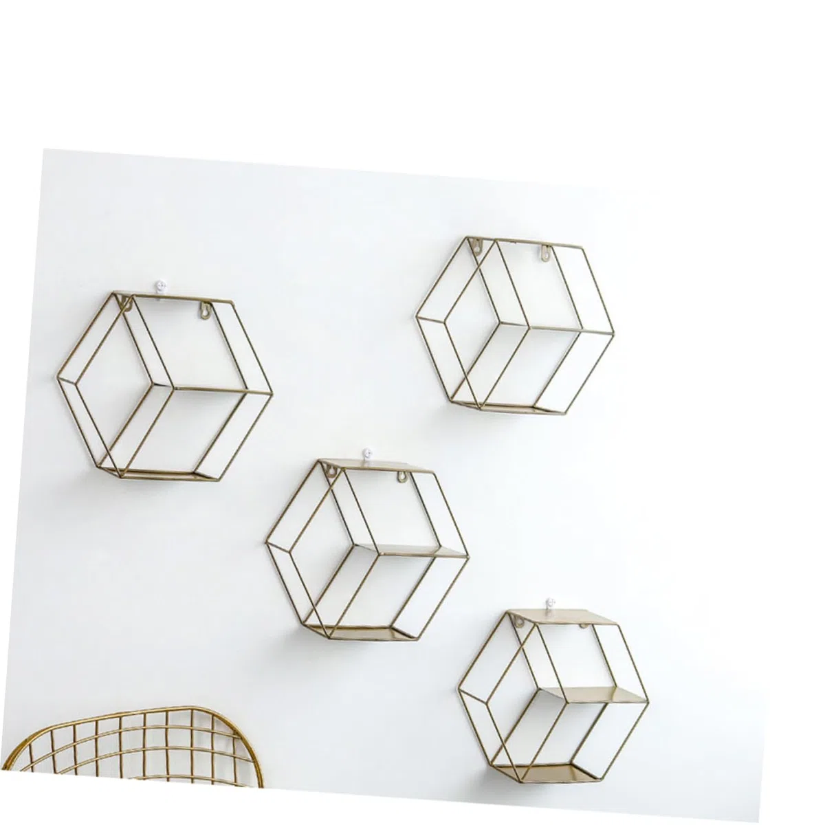 Mensola da Muro Facile da Installare Esagonale in Ferro a Doppio Strato, Scaffale di Stoccaggio Design Nordico Creativo per Camera e Soggiorno