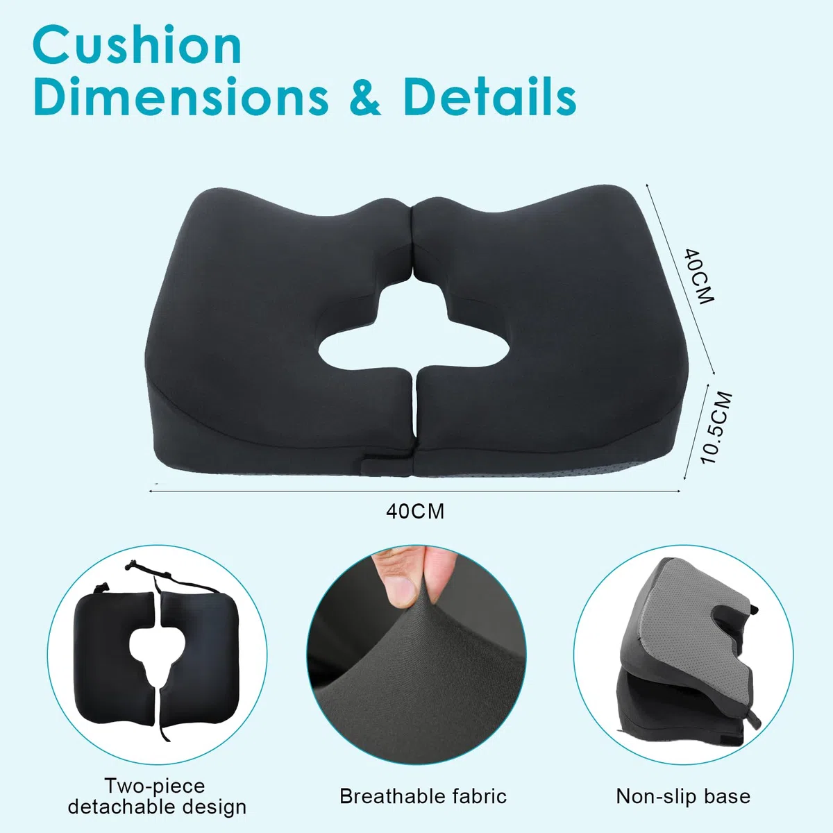 Cuscino per Emorroidi, Cuscino per Coccige, Cuscino in Memory Foam, Cuscino Antidecubito con Apertura a T, Pieghevole e Morbido, per Sedia Ufficio, Sedile Auto e Supporto Giornaliero