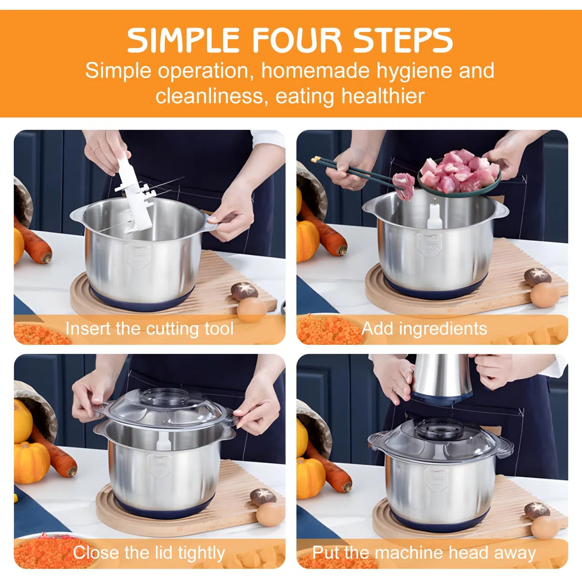 Tritatutto elettrico, 5 l tritatutto multifunzione con due lame da taglio, tritatutto elettrico extra forte per carne, verdure, frutta e porridge, 500 W, regolabile in 5 livelli