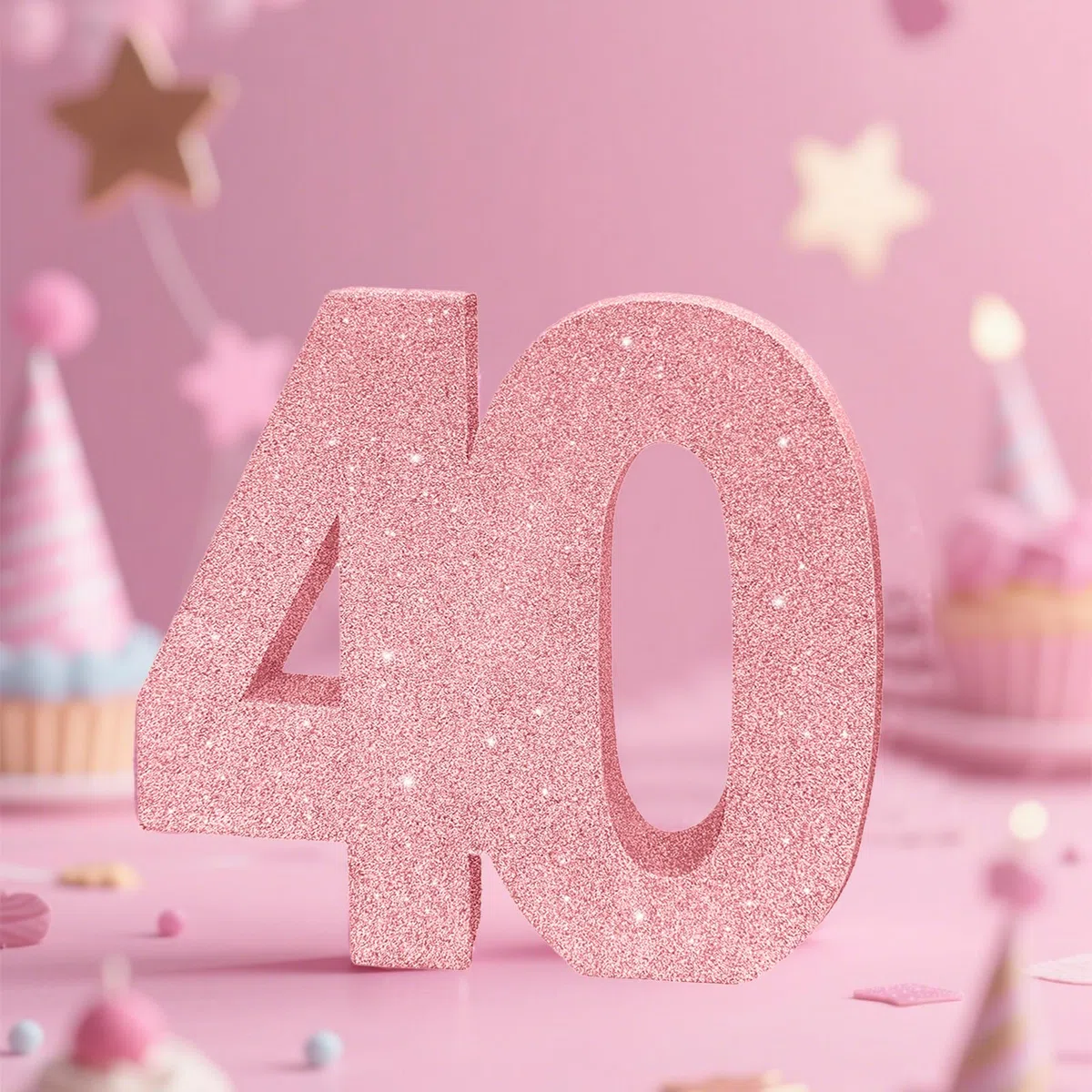 Numero 40 - Decorazione Centrotavola Glitterata Rosa, Decorazioni da Tavolo per il 40° Compleanno per Donne, 20 cm, Scintillante Numero 40 Topper da Tavolo per Decorazioni da Tavolo per Compleanno