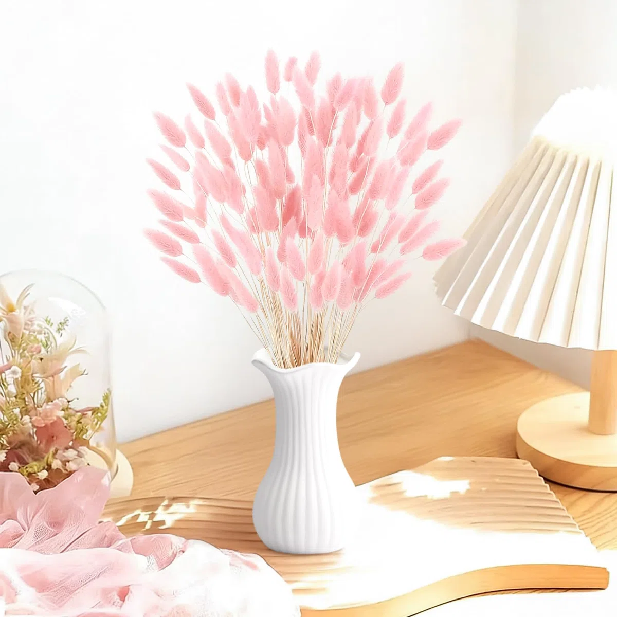 120pcs Fiori Secchi Decorativi Rosa Pampas Fiori Secchi Naturali Erba della Pampas Coda di Coniglio Fiori Secchi Pampas Decorative Fiori di Pampas per Casa Vaso Tavolo Festa