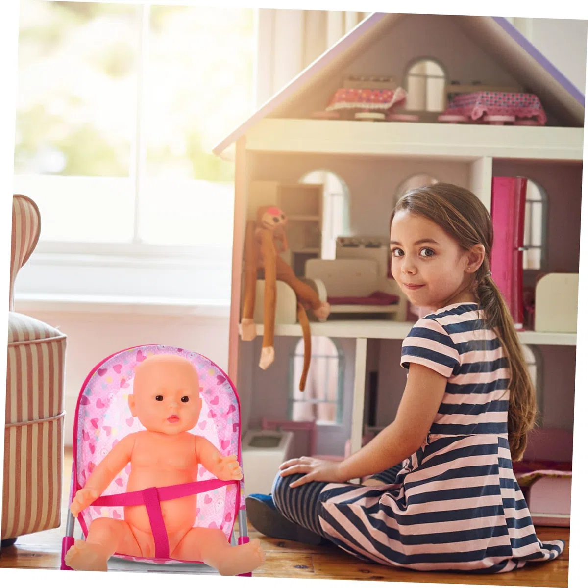 Sedia Dondolo Per Bambole Doll Con Movimento Oscillante Design Accattivante e Misura Adatta Per Giochi Di Ruolo Bambina Accessorio Morbido e Sicuro Per Bambole