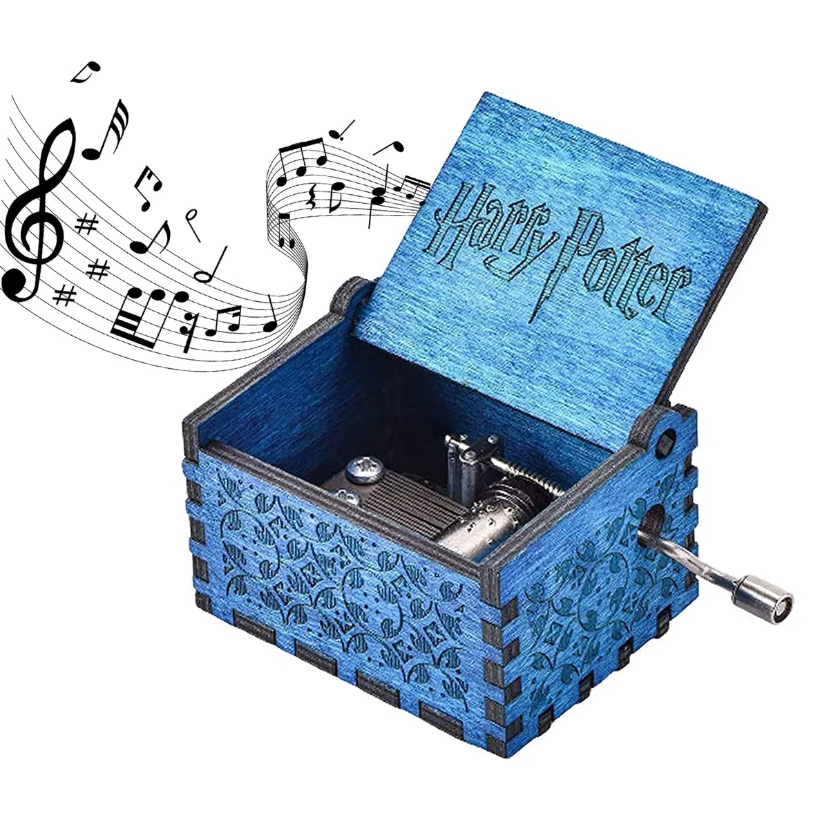 Qazuwa Scatole Musicali in Legno Intagliate Carillon in Legno Regalo Carillon di Legno di Manovella Carillon a Manovella Vintage Antiquariato Idea Regalo per Compleanno Natale San Valentino (Blu)