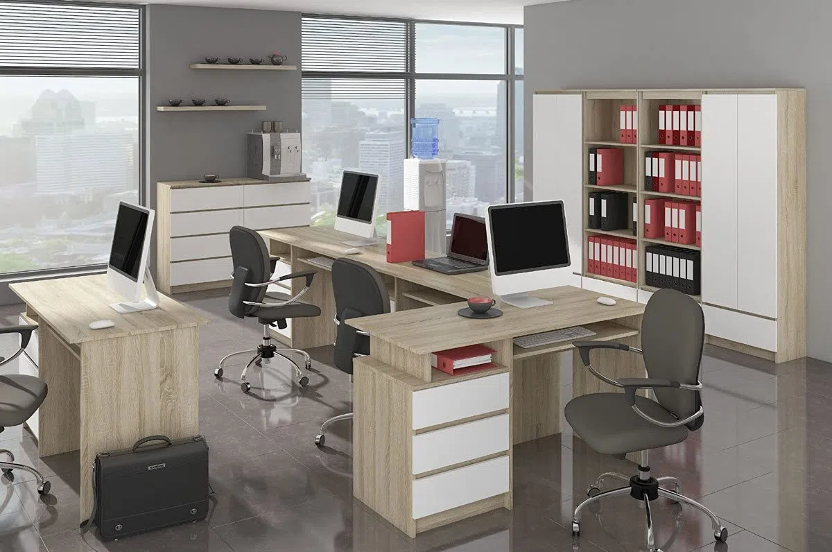 AKORD | Libreria per Ufficio 60 cm | Mobile con 1 Cassetto 4 Ripiani | Porta Libri | Mobiletto Camera de Letto | Scaffale Soggiorno | Salvaspazio | Eiken Sonoma/Wit