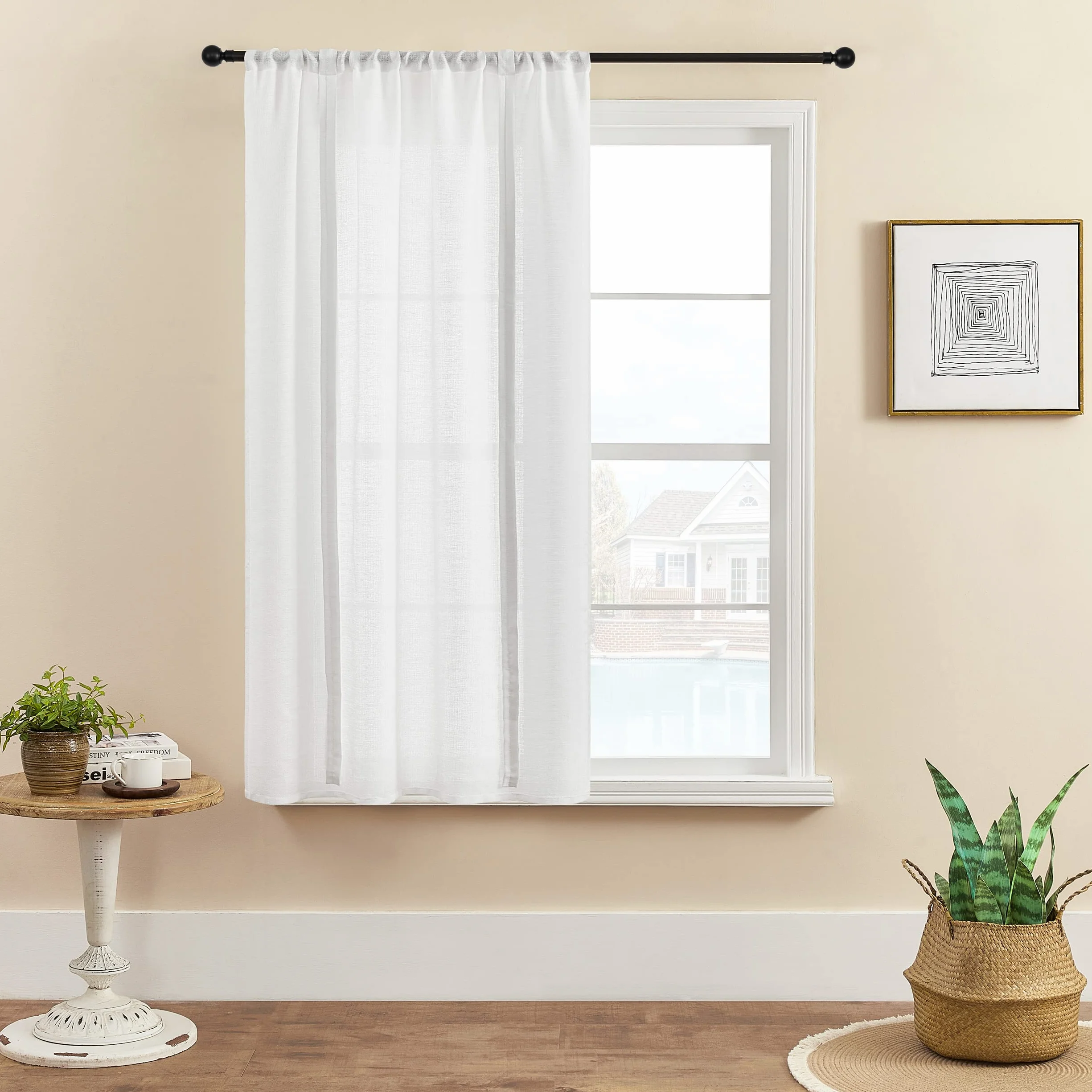 Tenda a pacchetto a 1 pannello, con legatura, spessa, tinta unita, con tasche per asta, per cucina, camera da letto, bagno, lavanderia, decorazione per finestra, 100x140cm, Bianco