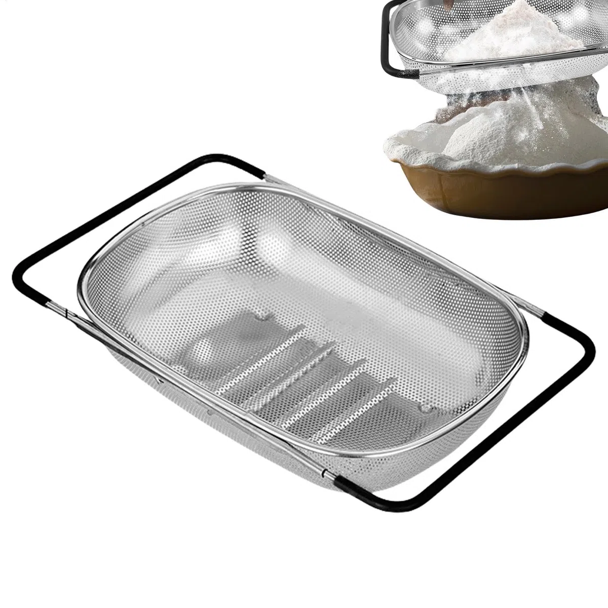 Colino per alimenti per lavello, scolapasta sopra il lavello | Scolapasta per lavello espandibile in acciaio inossidabile con manico | Scolapasta per lavello a rete fine, scolapasta grande, cestello p