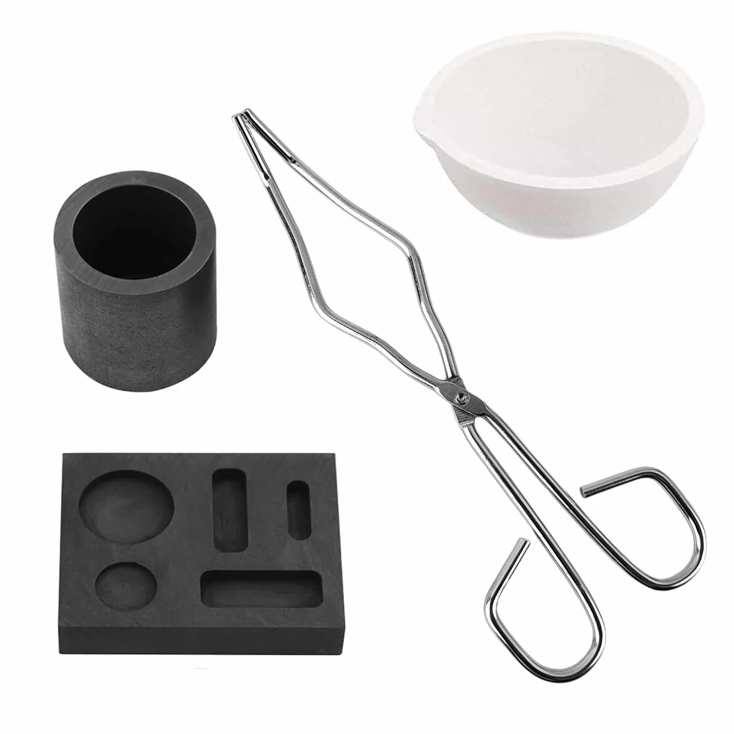 Set per Fusione Dell'oro da 4 Pezzi, Robusto e Facile da Usare, Kit Crogiolo per Fonderia, Ampia Gamma di Applicazioni, Set di Crogioli di Grafite, per Fusione di Oro, Argento e Leghe (Nero)