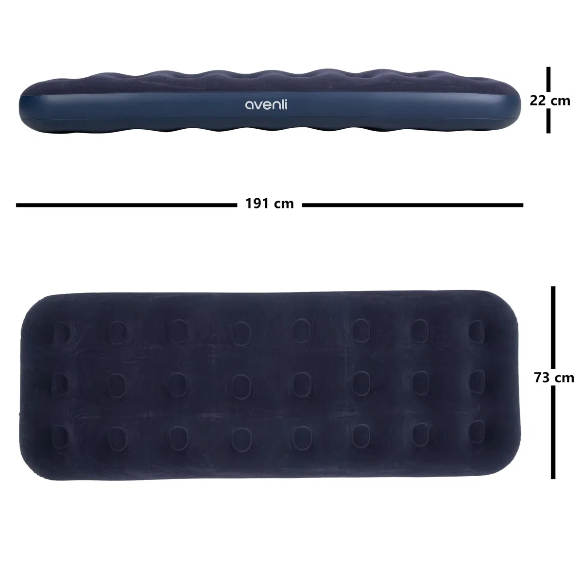 AVENLI Materasso Gonfiabile Singolo 191 x 73 x 22 cm, Letto Gonfiabile con Superficie Floccata, Materasso ad Aria per Ospiti, Campeggio, Viaggio e Casa (Blu)
