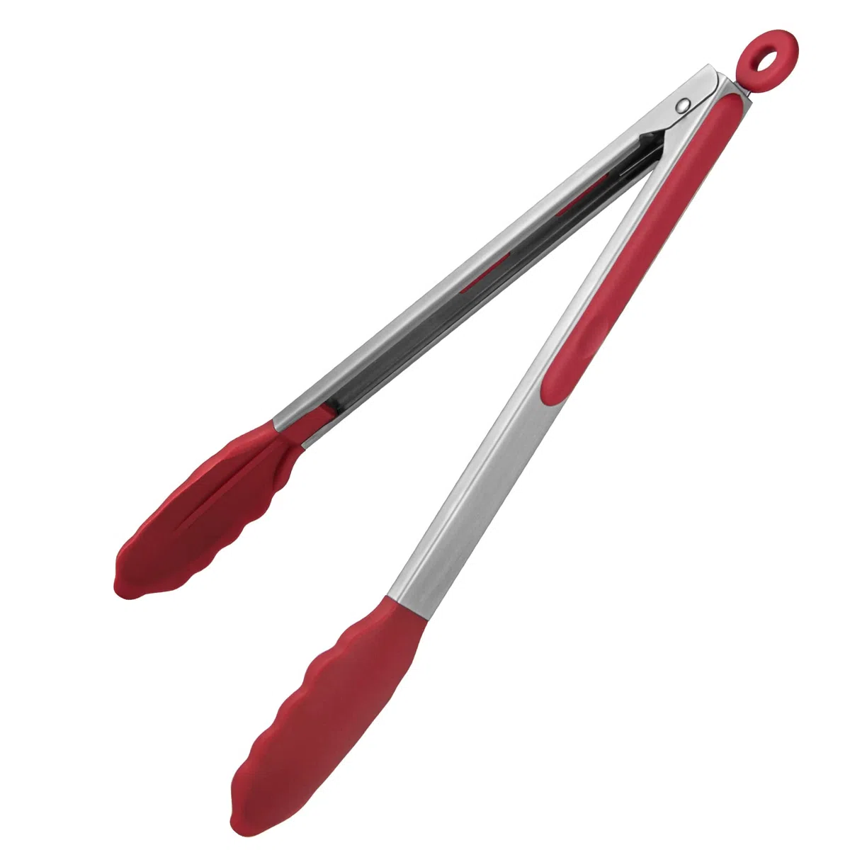 U-Taste 30 cm Pinza da cucina in silicone resistente al calore 315℃ con punte in gomma antiaderente ben sigillate e manico in acciaio rivestito in silicone e bloccaggio liscio (Rosso)