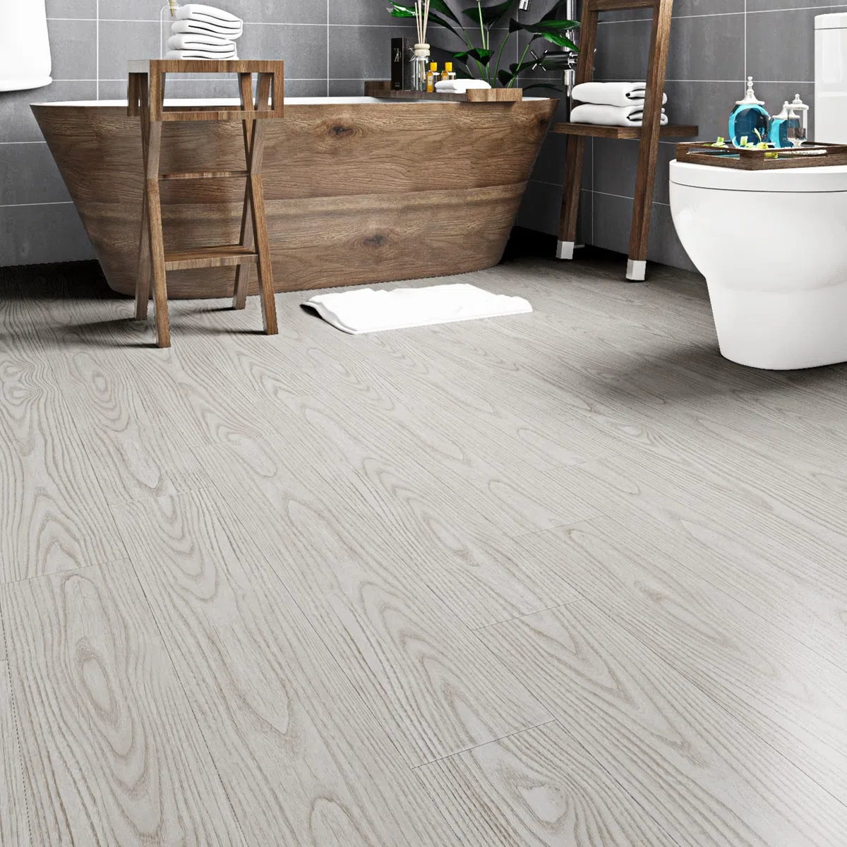 Livelynine Pavimento PVC Adesivo Effetto Legno Bianco 90x15cm Piastrelle Adesive Pavimento Effetto Parquet Adesivo 32 Piastrelle PVC Adesivo Pavimento Bagno Cucina Lavabile Rivestimento Parete Legno
