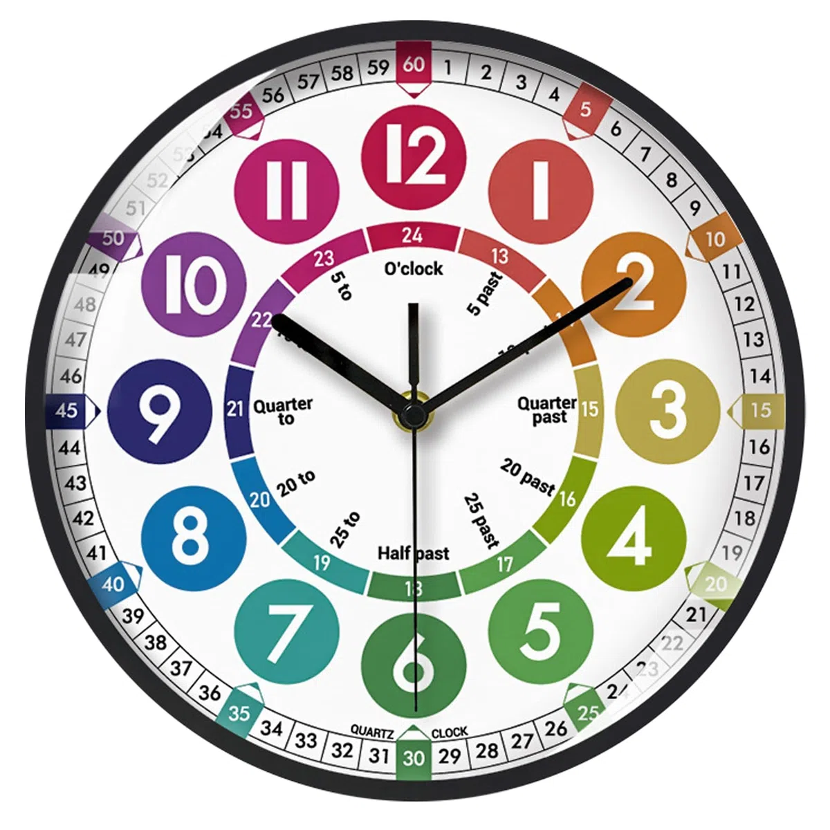 Orologio da parete per bambini di apprendimento silenzioso orologio da parete bambino educativo grandi numeri colorati facile da leggere per scuola classe camera da letto bambini, 10 pollici