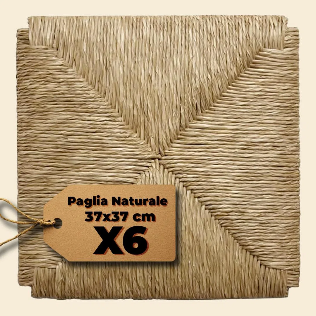 Set da 6 Sedute in paglia 37x37cm con ANGOLI, mod. 998 - SIGFRIDO, Sedile di ricambio per sedie rustiche da casa e ristoranti, Fondo, Telaio, Sedile resistente e robusto (6)
