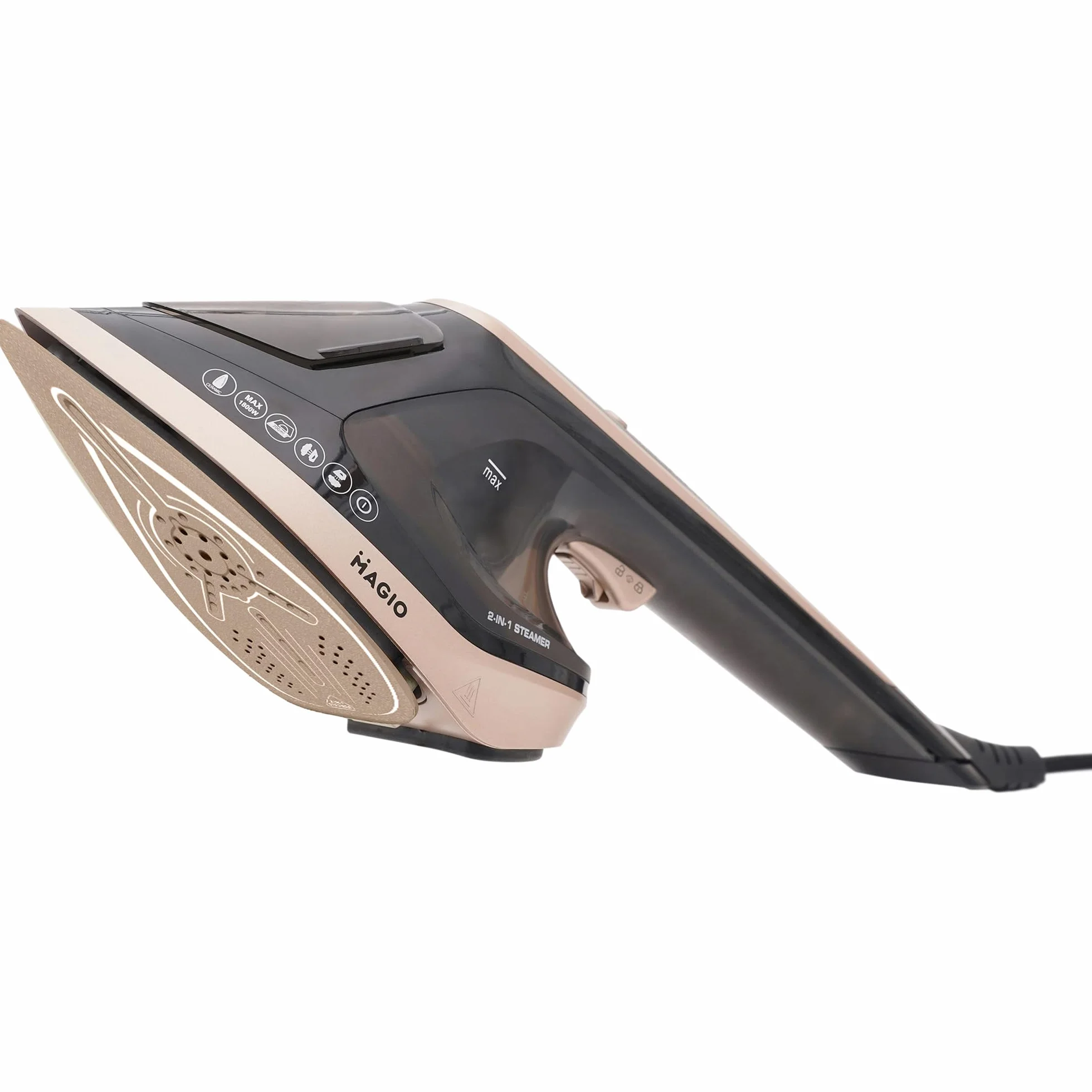 MAGIO Ferro a vapore e da viaggio 2 in 1 [Steamer & Iron] - 1800 W, 30 g/min di vapore, antibatterico 180 °C, uso verticale e orizzontale, suola in ceramica, display LED, spegnimento automatico, 200