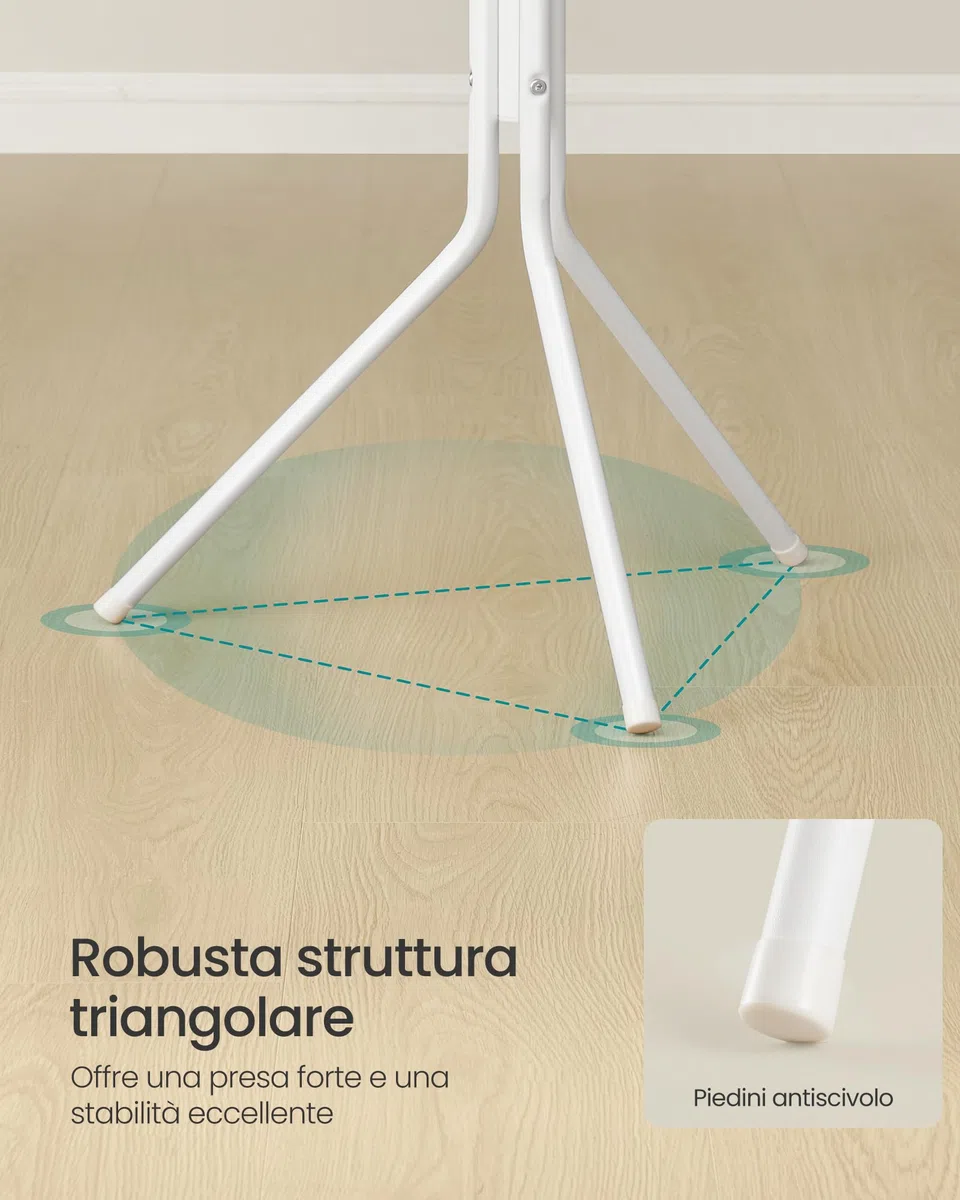 SONGMICS Appendiabiti da Terra, Attaccapanni in Metallo, per Vestiti Borse Cappelli, Altezza 175 cm, 16 Ganci, Ingresso Soggiorno Camera da Letto, Bianco Nuvola RCR081WC01
