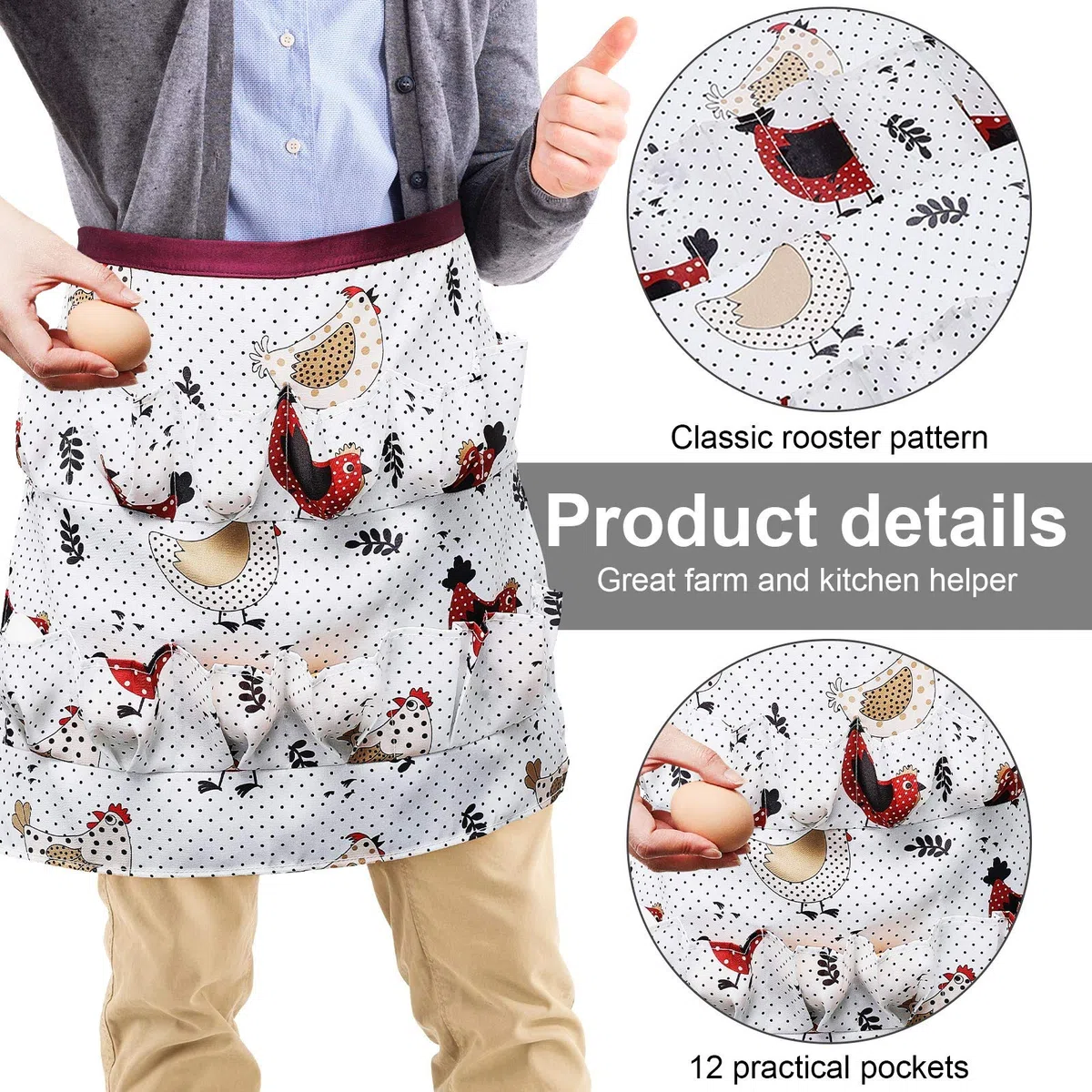 Syhood Grembiule per la Raccolta delle Uova di Gallina Grembiule per Uova per le Uova Fresche Donne Porta Tasche Profonde per Uova di Pollo Anatra Oca (Adulto Unisex)