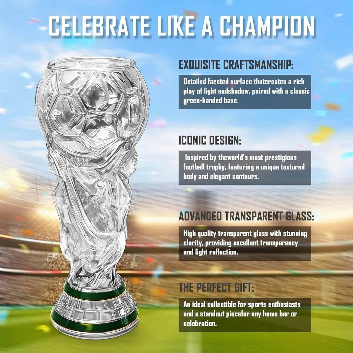 ZVD Coppa del Mondo Trophy, Bicchieri da birra per la Coppa del Mondo di Calcio 2026, 450 ml, Boccale di birra, Regalo per gli appassionati di calcio (trasparente)