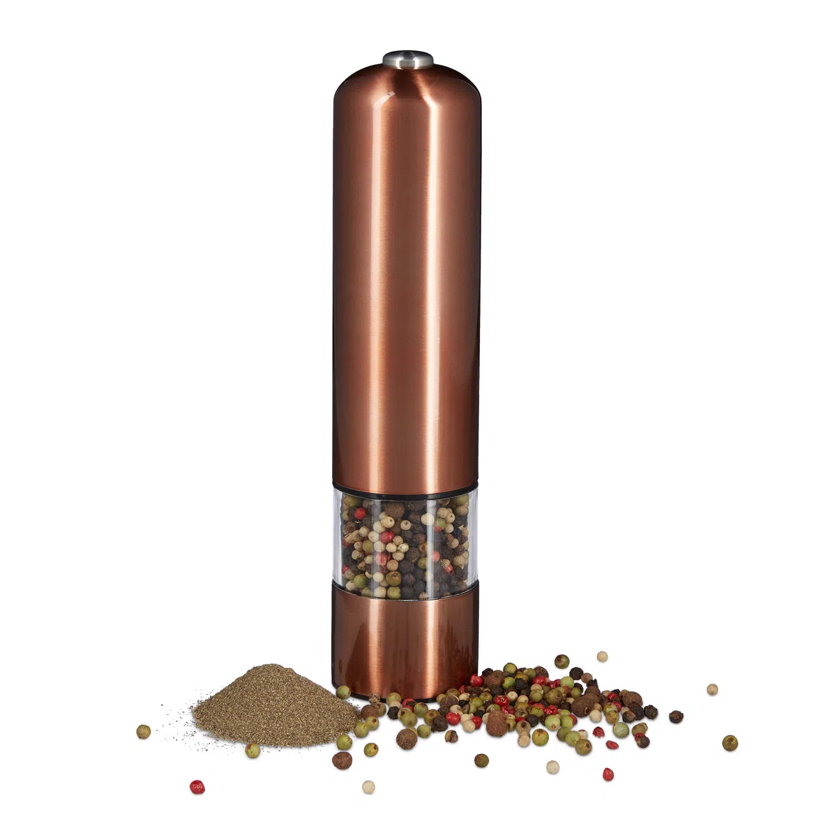 Relaxdays Macina Pepe e Sale, Acciaio con Macinino in Ceramica, Funzionamento a Batterie, Illuminazione LED, Bronzo