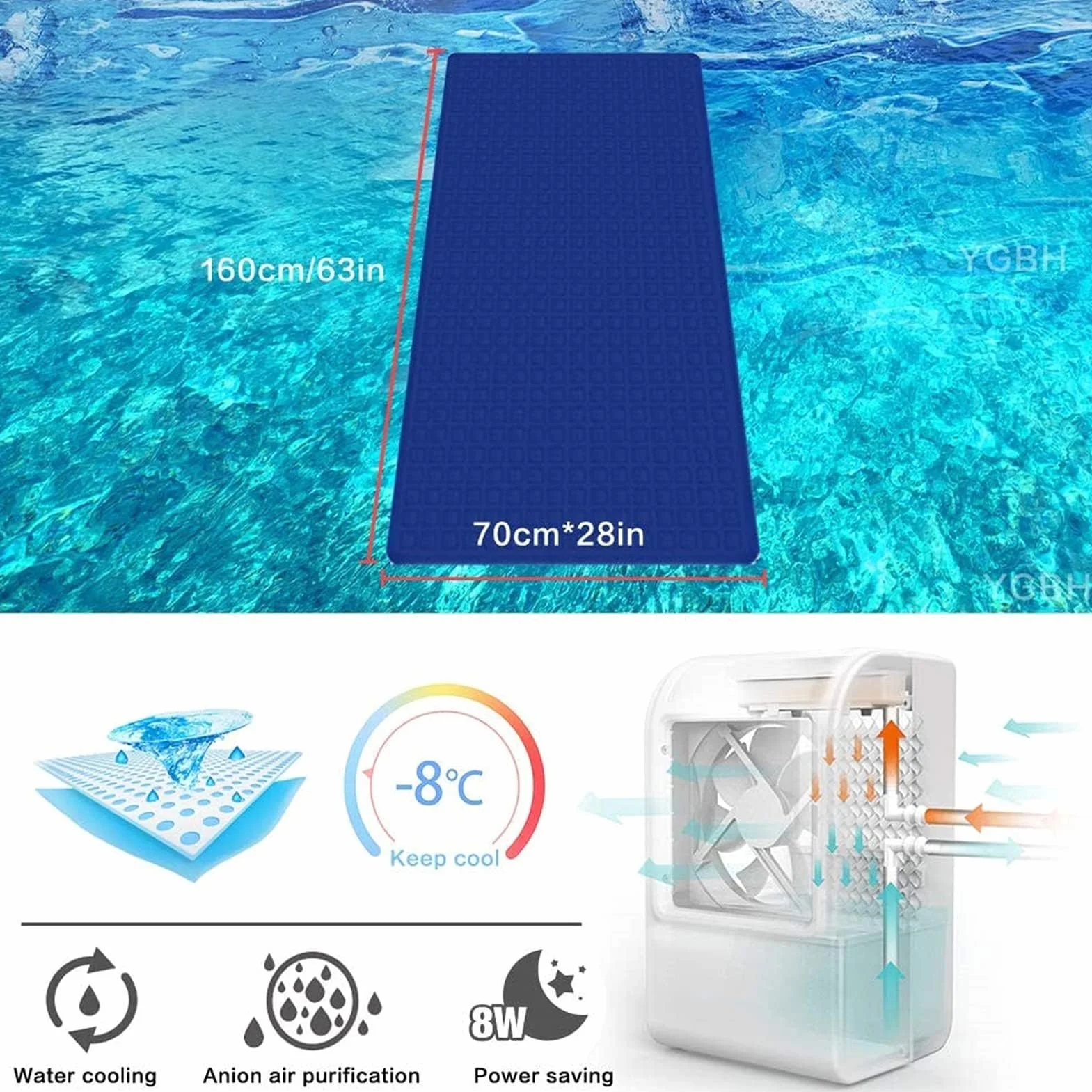 Materasso ad Acqua di Raffreddamento, Materasso raffreddato ad Acqua con Telecomando, Sistema di Cuscino di Raffreddamento del Letto, Coprimaterasso refrigerato in PVC, 63x27 Pollici