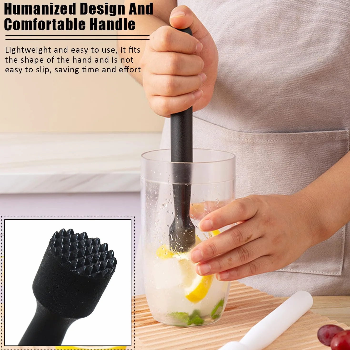 2 Pezzi Martello Tritaghiaccio, Ghiacciolo Schiacciato, Tritaghiaccio in Plastica, Schiacciatore Mojito, Muddler da Cocktail in Plastica, Adatto per Bar, Feste, Case (Nero+Bianco)
