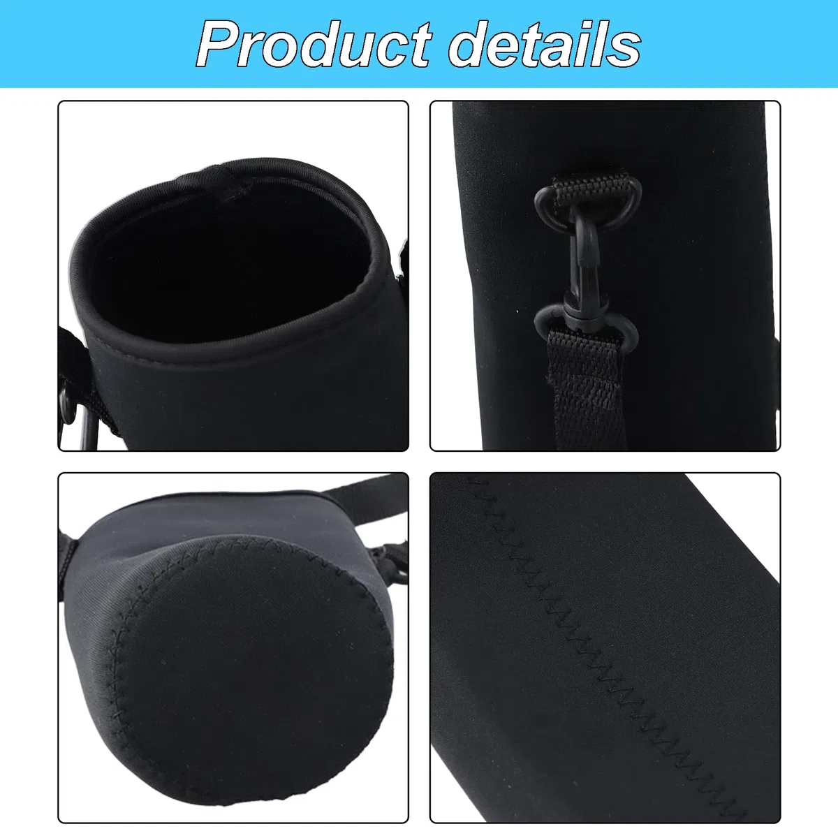 2Pcs Custodia per Bottiglia in Neoprene 8x22cm, Protezione per Bottiglia D'acqua, Portatili Porta Borraccia Termica custodia Antiscottatura Custodia con Tracolla Regolabile per Sport Viaggi (Nero)