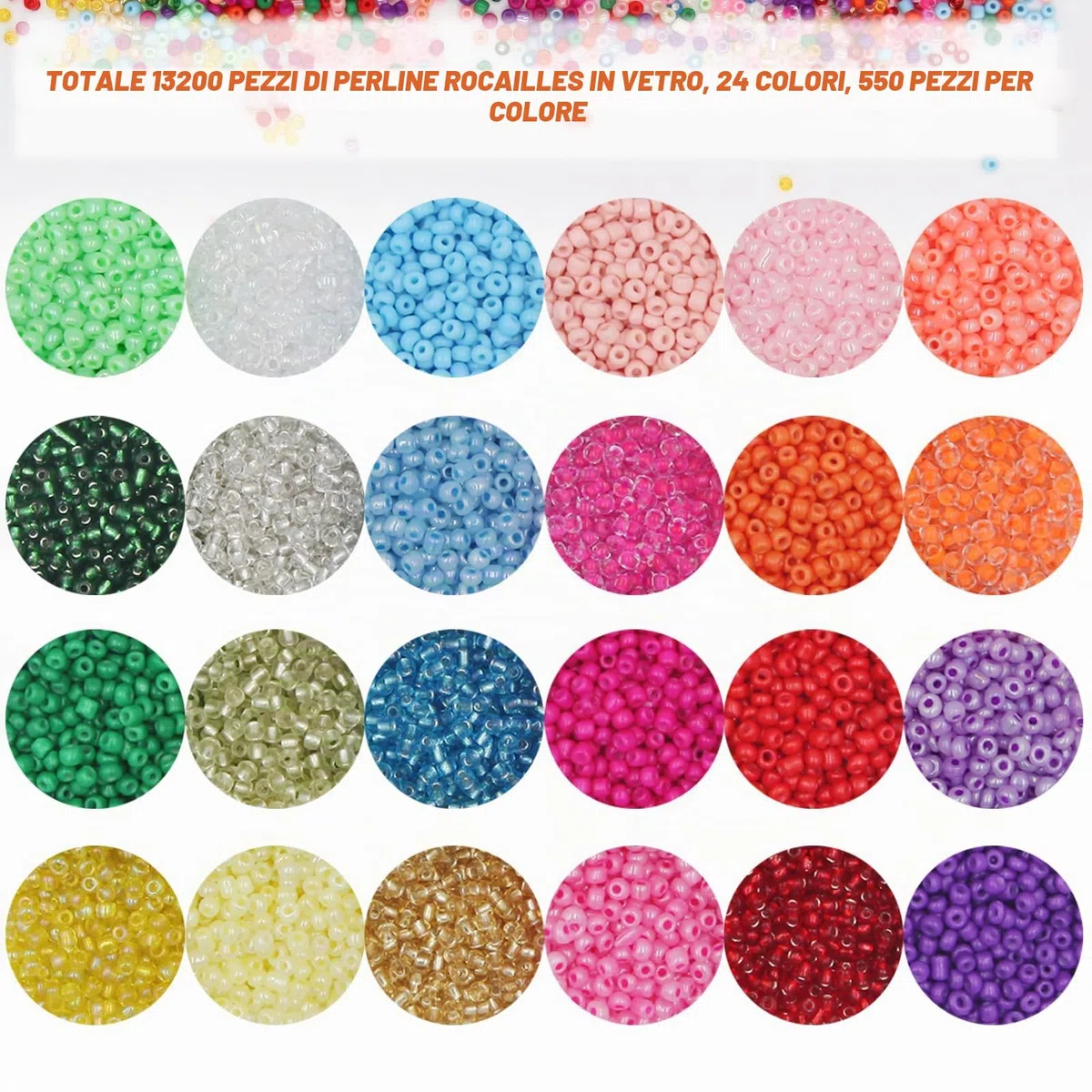EuTengHao 13200 perline in vetro, piccole perline per pony fai da te, per braccialetti, collane, gioielli, creazione di gioielli con due stringhe trasparenti da 0,6 mm(3mm,550per colore,24 colori)