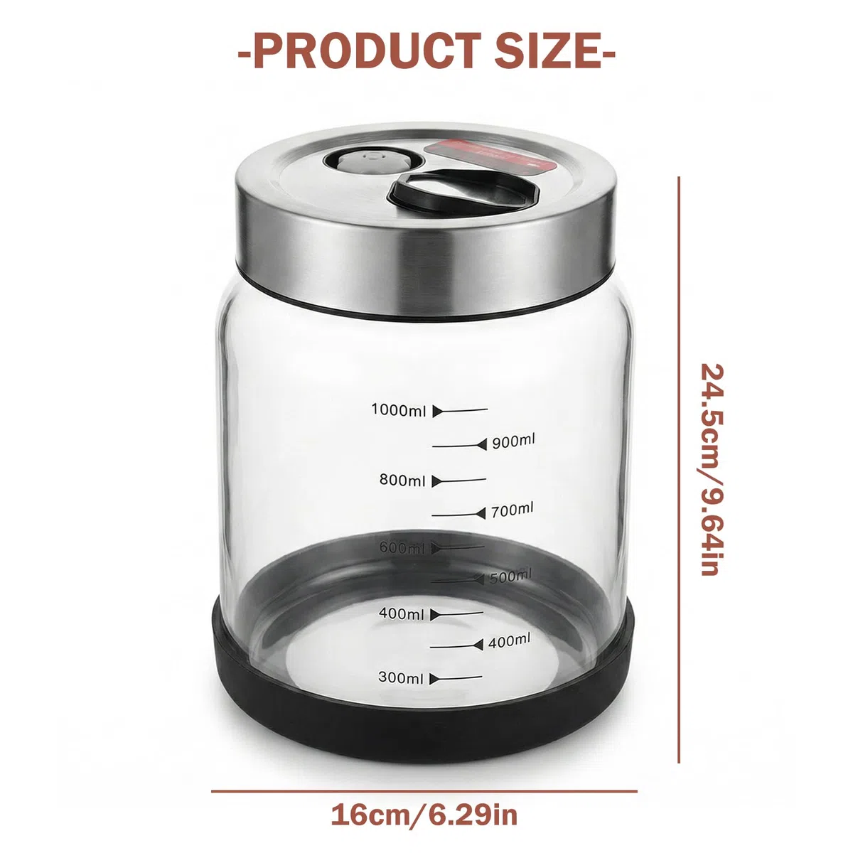 Barattolo per Fermentazione con Coperchio,1L Vaso per Sottovuoto Adatto alla Bollitura,Valvola di Sfiato,Barattolo per Crauti,Contenitore per Kimchi,Vasetto per Cetioli per Crauti,Kimchi,Cetioli