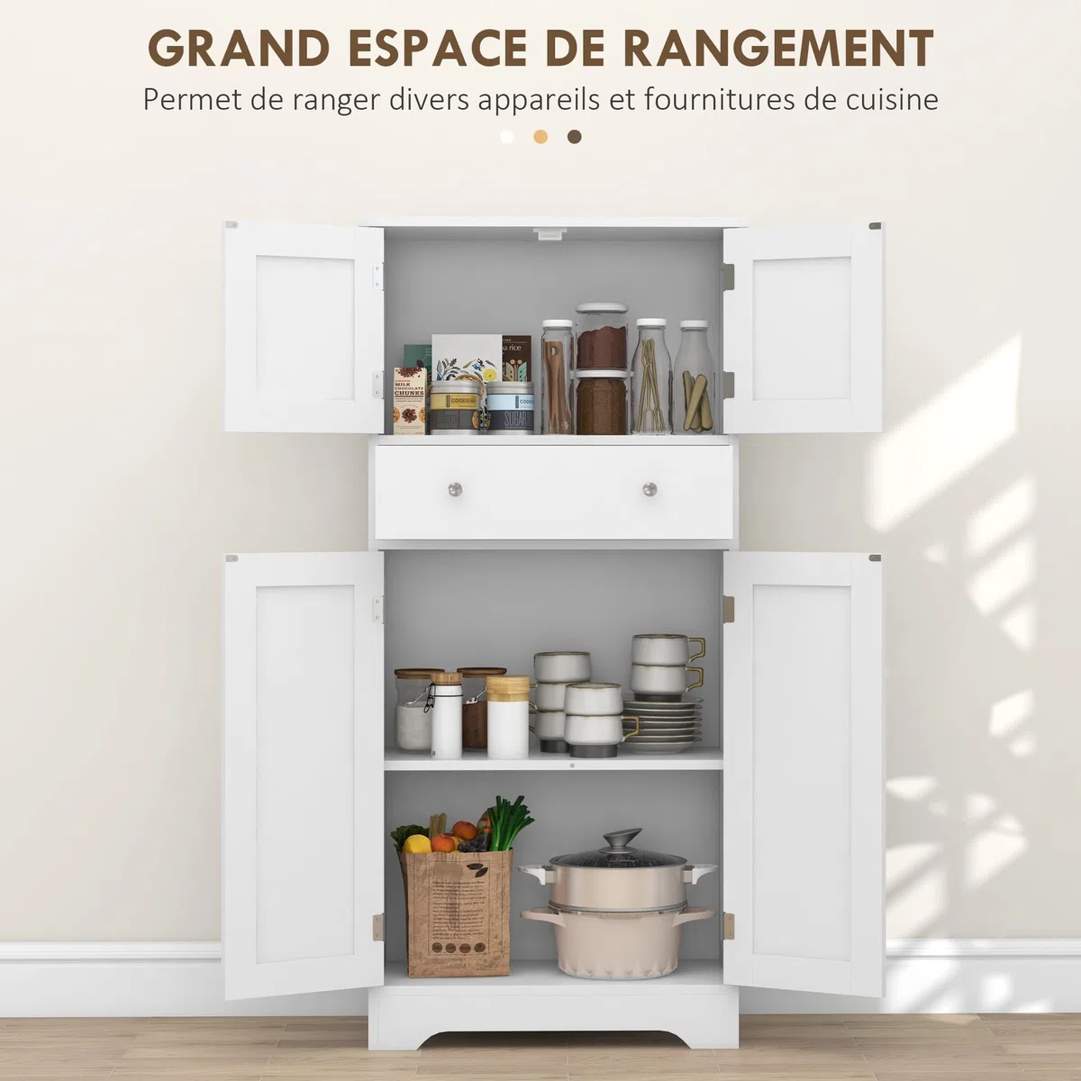 HOMCOM Armadio da cucina a buffet in stile moderno con armadietti, ripiani regolabili, cassetto, per sala da pranzo, soggiorno, 60 x 30 x 128 cm, bianco