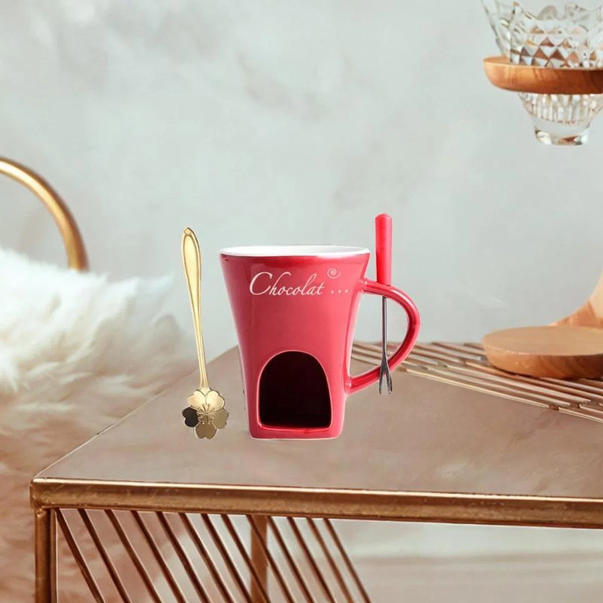 Pentola per fonduta di cioccolato, set di pentole per fonduta, pentola per sciogliere, snack da cucina, dessert, cena, tazza per, Rosso