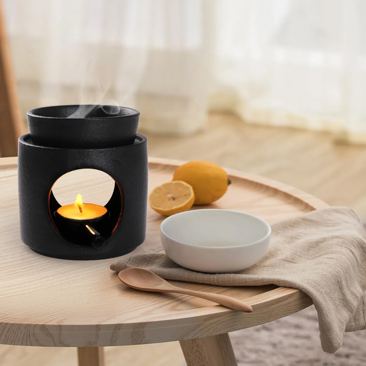 WD&CD Bruciatore di Oli Essenziali, Brucia Essenze Ceramica Bruciatori per oli Essenziali Aroma Lamp Porcellana Portacandele Decorazione per Casa Camera da Letto/Decorazione, Nero