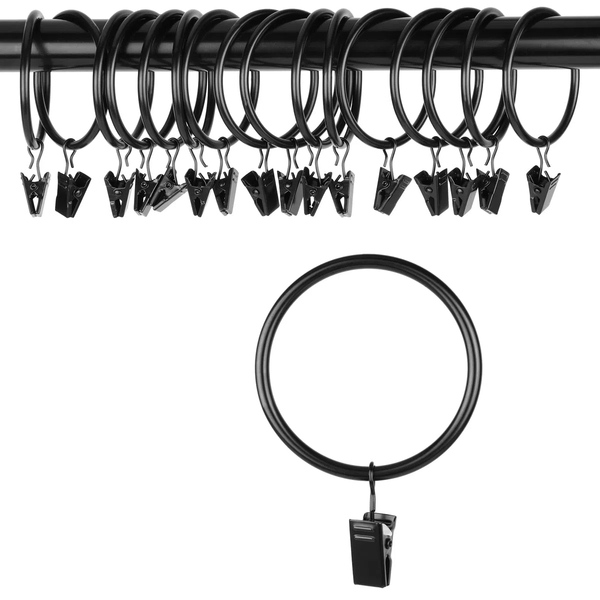 OOTSR drappeggio Tenda Clip con anelli (Φ50mm, set di 16) - Inossidabile Matte Metallo Asta di tenda Anelli a clip con occhielli per la luce del partito, Art Display, Tent (Nero, 2 pollici)