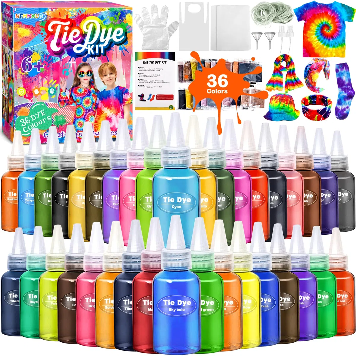 Kit Tintura 36 Colori Coloranti Stoffe Vivaci per DIY Pittura Vestiti Bambini Adulti Camicie, Felpa, Magliette, Hoodie, Moda Fai-da-Te, Feste