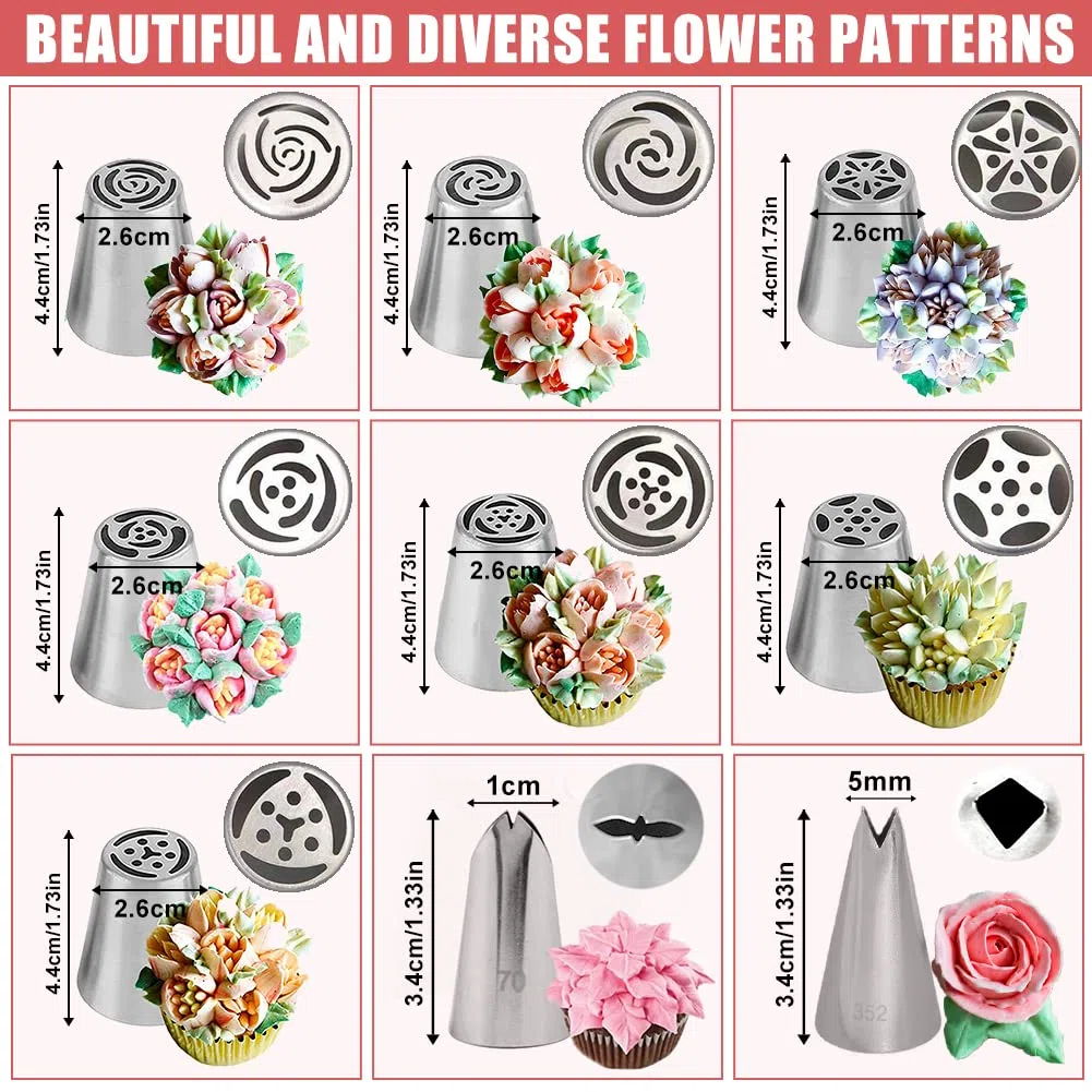 Punta russa per piping, 10 Pz fiori per torte ugelli per decorare torte russe Acciaio Inox beccucci in Acciaio Inox Ugelli Decorazione Torta per DIY Cupcakes Dessert (B)