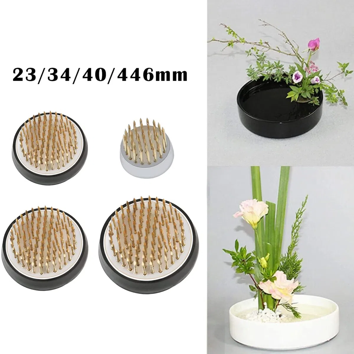 4 Pezzi Rana Rotonda, Acciaio Inossidabile Ikebana, Rana Fiore, Rana Fiore Rotonda, Composizione Floreale a Spillo in Rame con Base Ad, Anello in Gomma Acciaio Inossidabile, per Home, Office