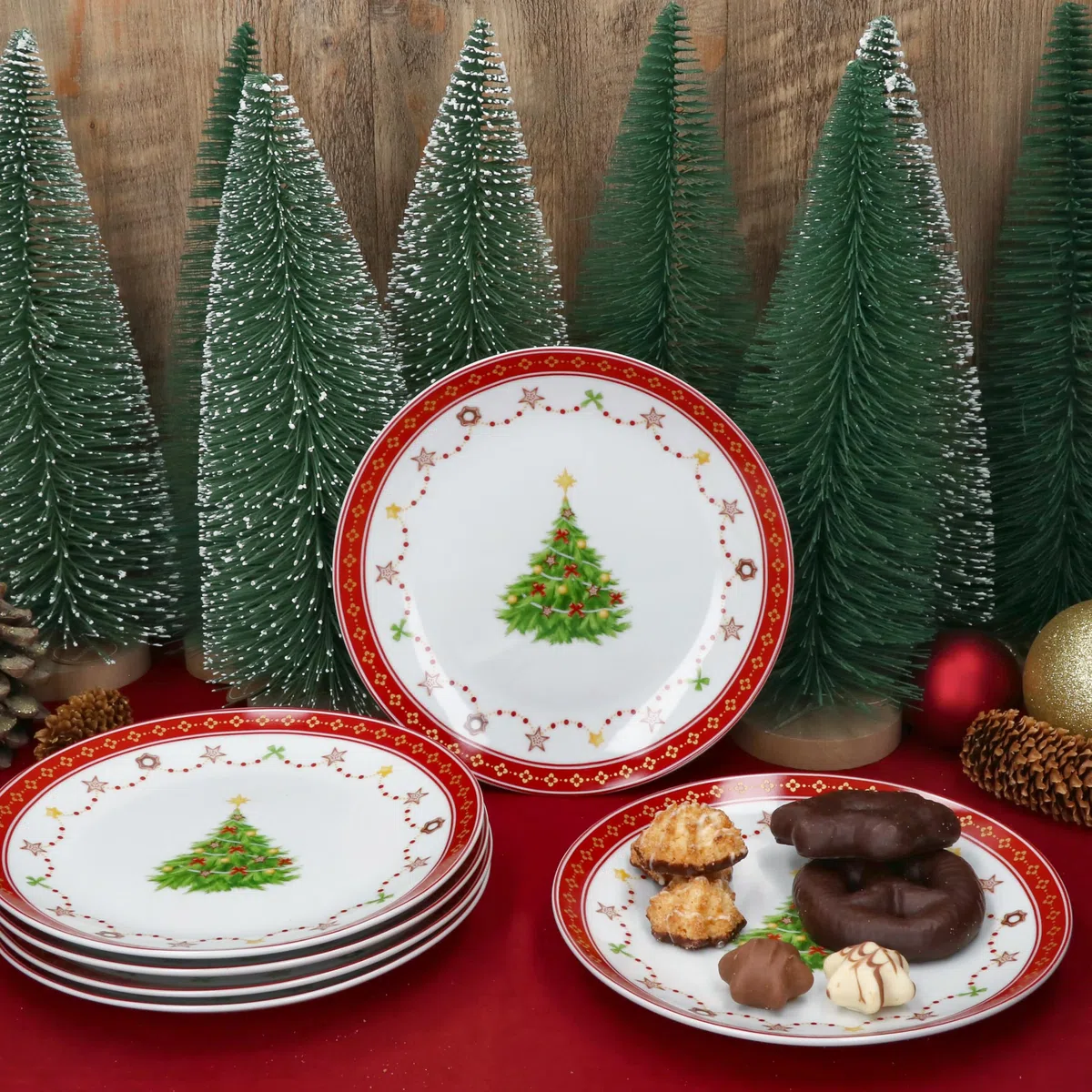 MamboCat Sogno di Natale - Set da 6 piatti da dessert in porcellana, piccoli piatti da colazione per 6 persone con decorazioni natalizie, servizio per insalata, dessert e altro, stoviglie per Natale