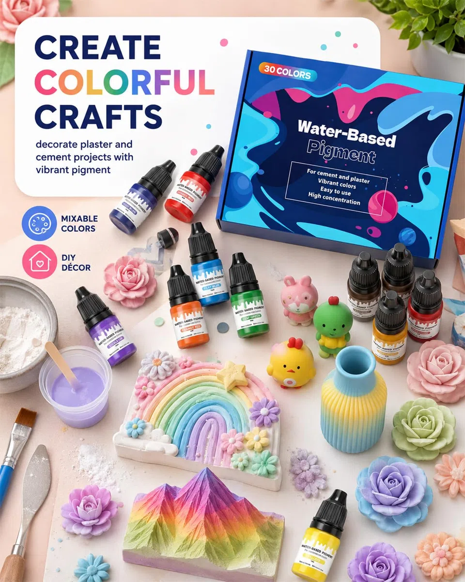 30 Colori Pigmenti a Base d'Acqua Altamente Concentrati per Gesso Ceramico, Stampi, Resina Epossidica, Cemento & Fai da Te