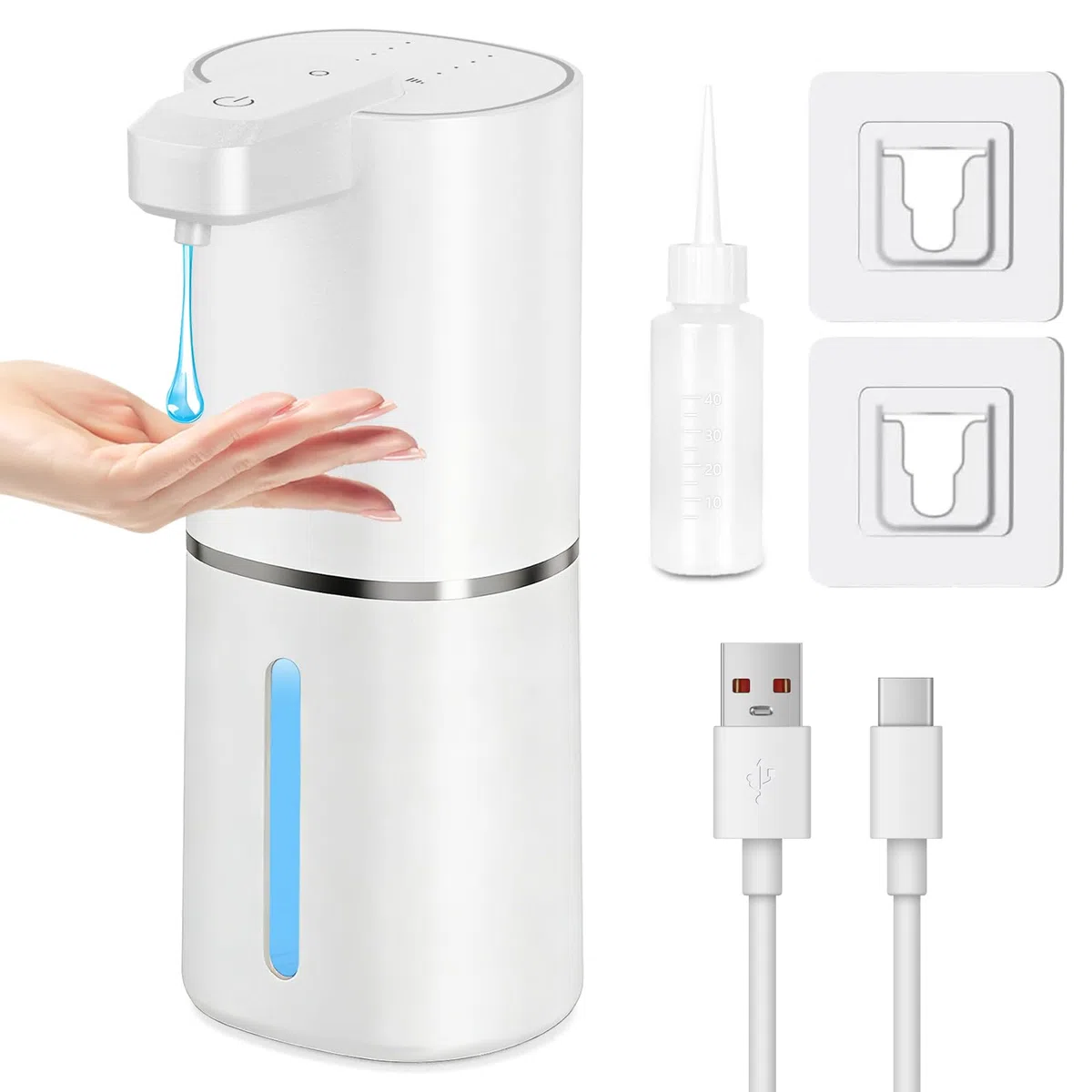 Dispenser Sapone Automatico, 380 ml Dispenser Sapone Bagno con Sensore di Movimento Infrarossi, 4 velocità, da parete, ricaricabile tramite USB, IPX5 per Bagni, Cucine, Scuole