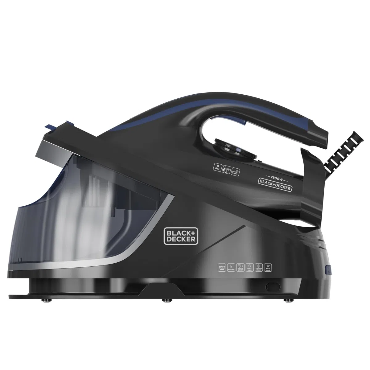 Black+Decker - Centro stiratura compatto 2800W | Leggero | Serbatoio 1,5 L | Colpo vapore 400 g/min | Punta di precisione | Suola in ceramica | Autopulizia | Anticalcare | Modalità ECO | Ergonomico