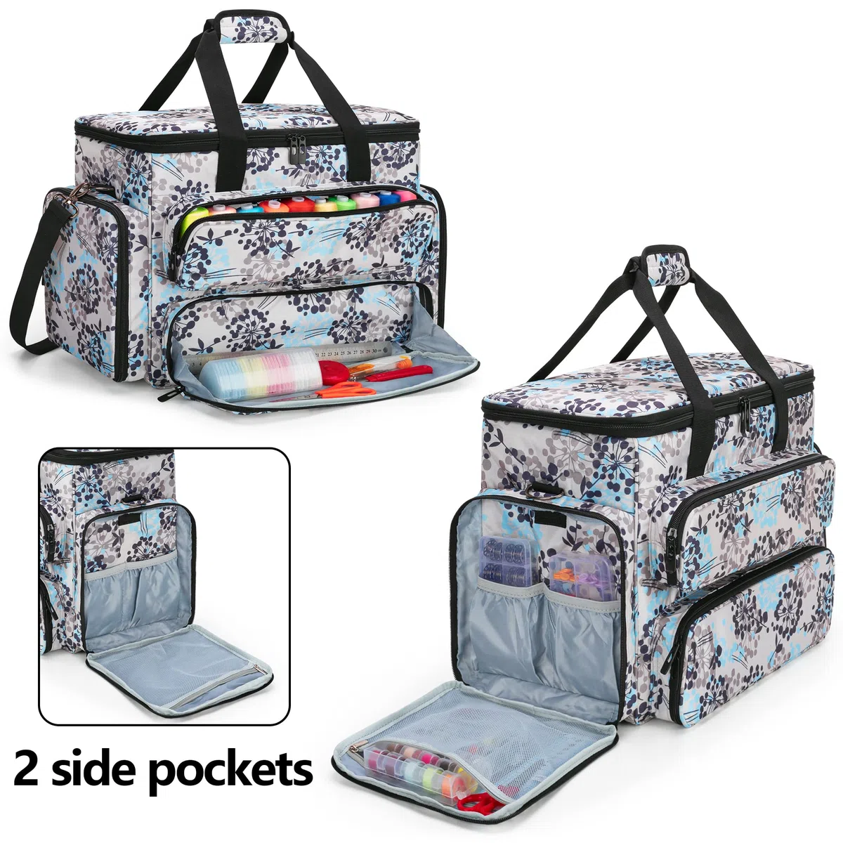 CURMIO Borsa da Trasporto per Macchine da cucire per la Maggior Parte delle Macchine da Cucire Standard, Borsa da Viaggio Portatile con Scomparti, (Solo Borsa), Dente di leone