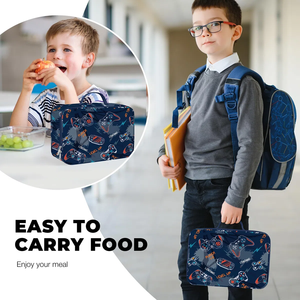 Clastyle Borsa Termica Porta Pranzo Bambini Scuola Giocatore Borsa Frigo Piccola Ragazzo Portatile, Joystick per Videogiochi