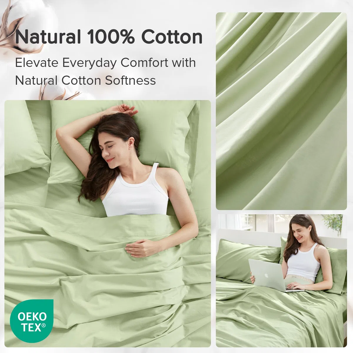 Comfort Spaces Lenzuola in 100% cotone, per letto king size, traspiranti e morbide, lenzuola in cotone naturalmente fresco, con tasca elastica da 35,6 cm, per materassi fino a 40,6 cm, set di lenzuola