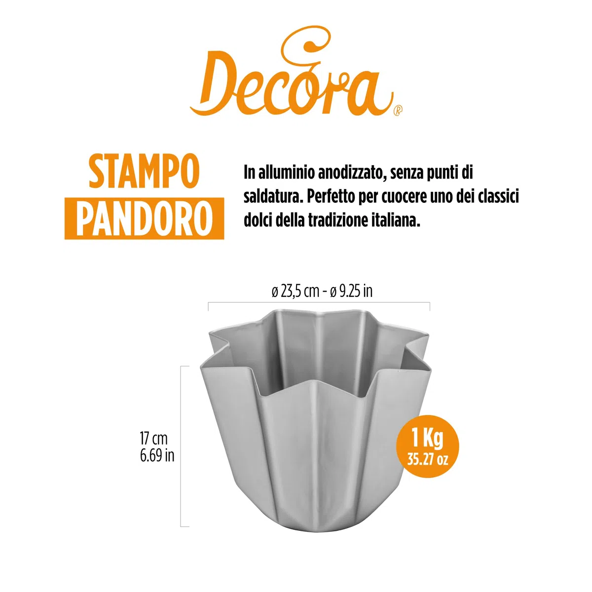 Decora 0062689 Stampo Pandoro in Alluminio Anodizzato, 1 Kg, Argento
