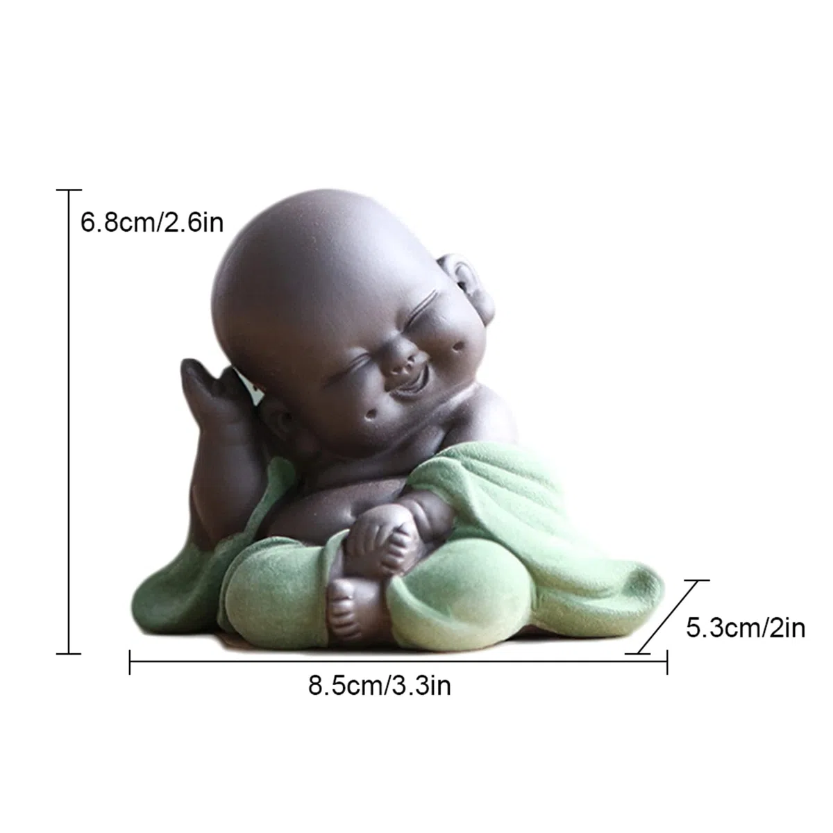 Qikuver Buddha Maitreya che ride, Statua di Buddha in ceramica Ornamento Scultura da tè Piccolo monaco Decor Set da tè per Home Office Decorazioni per auto Regalo Artigianato e arte (Verde)