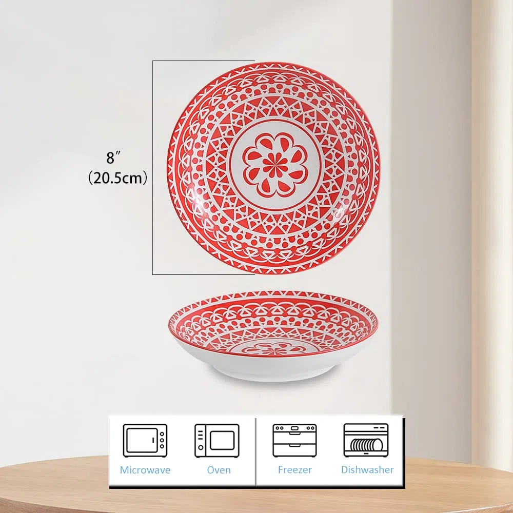 Servizio Piatti Fondi in Ceramica Colorati, Profondi 20 cm - per Zuppa | Insalata | Pasta | Gourmet | Risotto - Lavabile in Lavastoviglie e Microonde - Set di 6