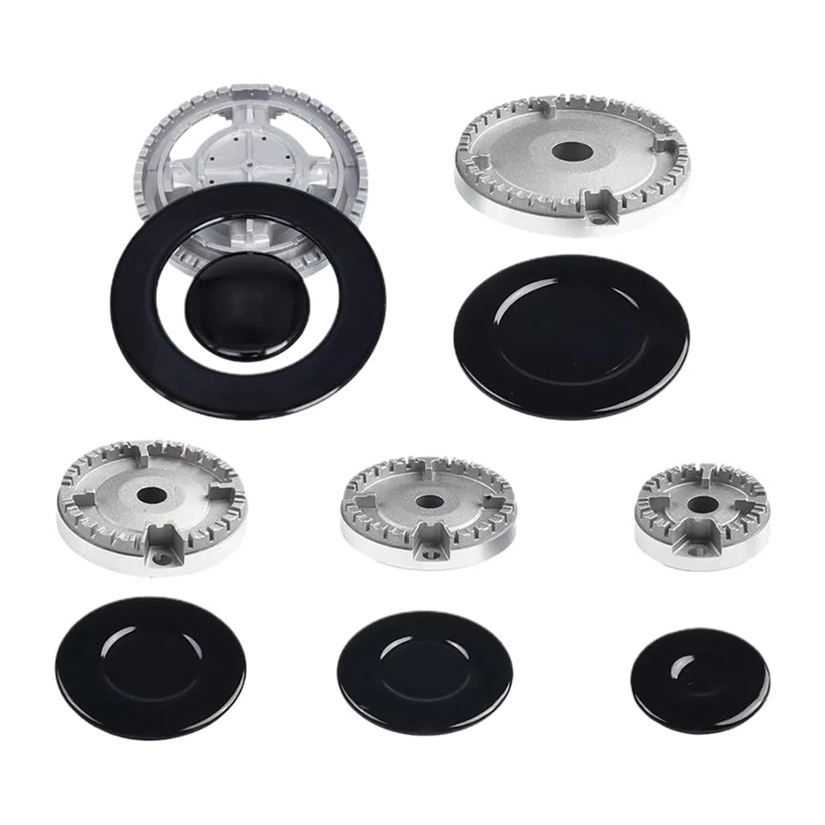 Coprifiamma per Piano Cottura a Gas - Set 11 Pezzi Universale in 3 Misure (55mm, 75mm, 100mm) | Resistente al Calore per Sicurezza | Protezione da Schizzi e Sporco | Per la Pulizia e Manutenzione