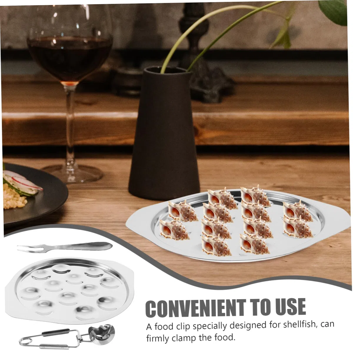 Cabilock 1 Set Utensili da Cucina a Conchiglia Lumaca Escargot Set di Piastre Piatto di Lumache Piatto di Ostriche da Cucina di Padella in Ghisa Acciaio Inossidabile Bakeware